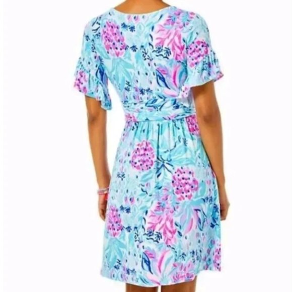 Lilly Pulitzer Riegan Dress in Zanzibar Blue Party Princess, Size Medium NWT - Picture 2 of 4